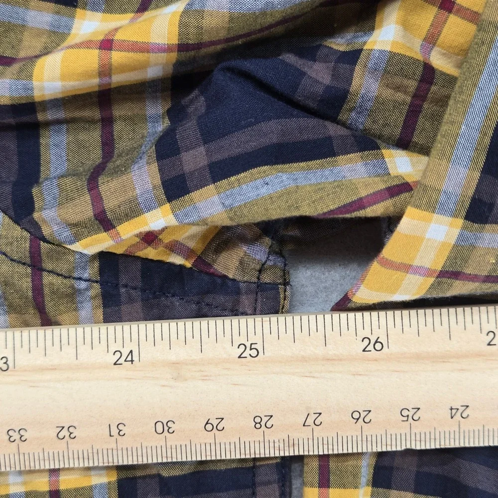 Banana Republic Plaid Untucked Fit Button Down Shirt Yellow Blue Cotton XL